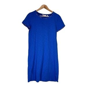 BODEN Charlie PomPom Cotton T Shirt Dress in Brilliant Blue